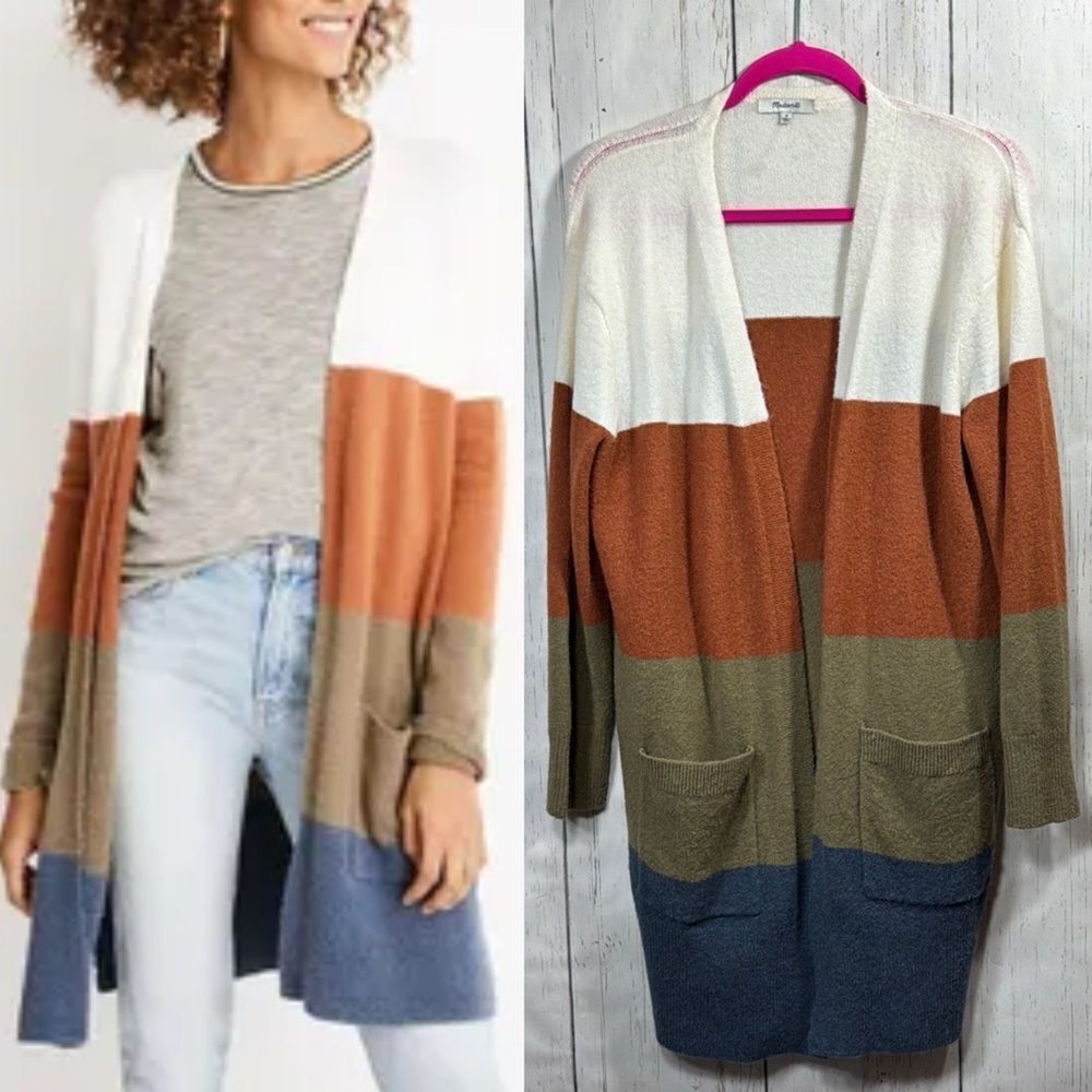 Madewell Colorblock Wool Alpaca Blend Open Front Cardigan Sweater Size S Cozy